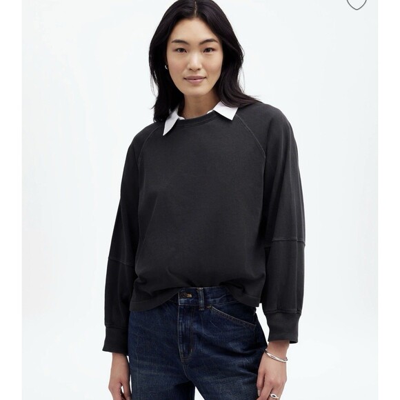 Madewell Top Sweatshirt XXS Heather Gray Raglan Long Sleeve Oversized Relaxed - Picture 1 of 8